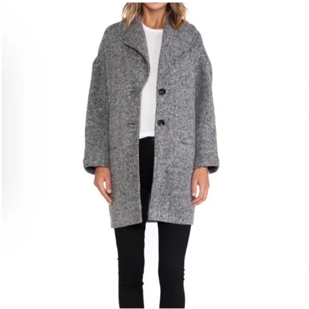 ATM Anthony Thomas Melillo Heathered Gray/Black Fleece Overcoat Size Small
